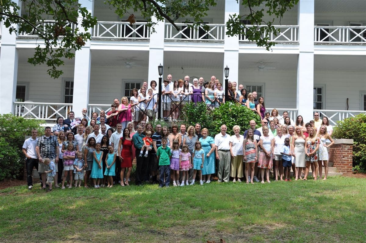 Williams Family Reunion 2011 group photo on mansion steps